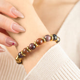 Women's Wristband for Empowering with Almandine Garnet, Mahogany Obsidian and Gold